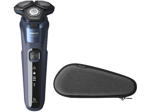 Afeitadora - Philips S5585/30, 60 min, Tecnología SkinIQ, Sensor de barba, Seco/ húmedo, Azul
