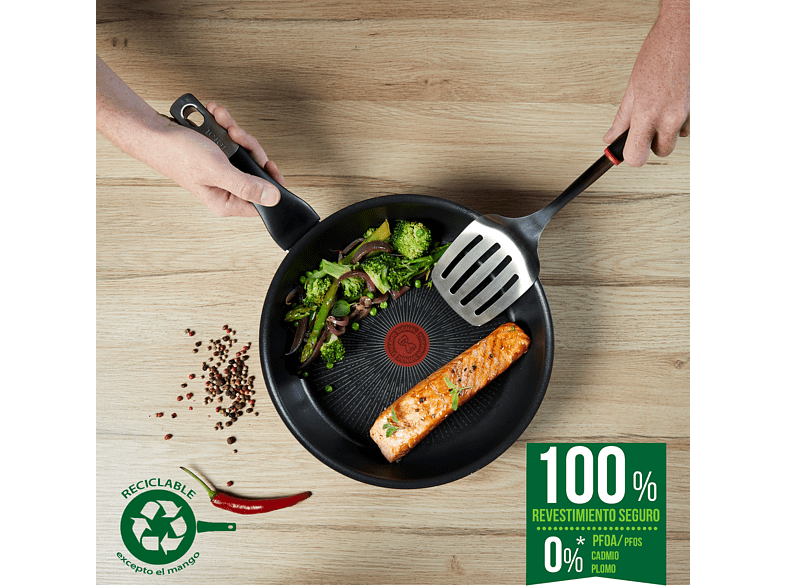Sartén - Tefal Jordi Cruz G25504, Multiuso, Diámetro 24 cm, Revestimiento Titanium Antirayaduras, Tecnología Thermo-Signal, Aluminio, Negro