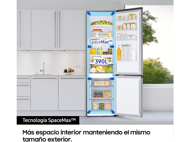 Frigorífico combi - Samsung RB38T605DS9/EF, 390 l, No Frost, 203 cm, All-Around Cooling, Inox