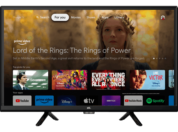 TV DLED 24" - OK OTV 24GH-5023C, HD-ready, Google TV, DVB-T2 (H.265), Negro