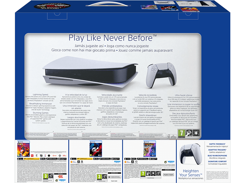 Consola - Sony PS5 Stand C, 825 GB (2 Mandos DualSense™ Blancos incluidos) + NBA 2K23 + Gran Turismo 7 + Ratchet & Clank