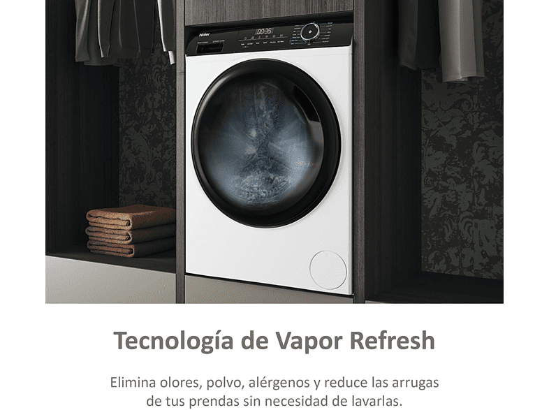 Lavadora carga frontal - Haier I-Pro Series 3 HW90-B14939-IB, 9 kg, 1400 rpm, Motor Direct Motion, 15 programas, Antibacterias, Vapor, Blanco