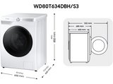 Lavadora secadora - Samsung WD80T634DBH/S3, 8 kg lavado, 5 kg secado, 1400 rpm, Auto Dosificador,  Blanco
