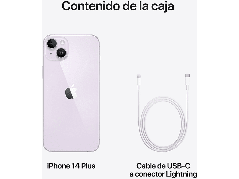 Apple iPhone 14 Plus, Púpura, 512GB, 5G, 6.7  Pantalla Super Retina XDR, Chip A15 Bionic, iOS