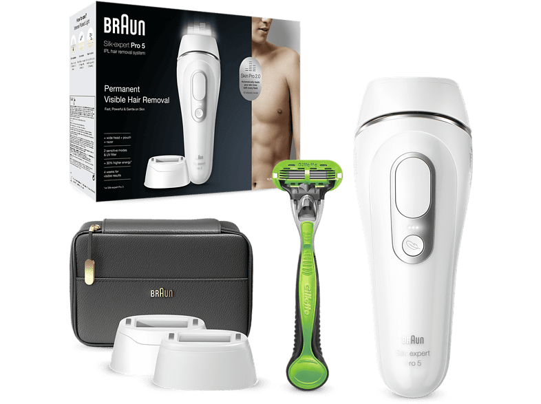 Depiladora IPL - Braun Silk·expert Pro 5 PL5145, Para Hombre, Depilación permanente, Skin Pro 2.0, Blanco