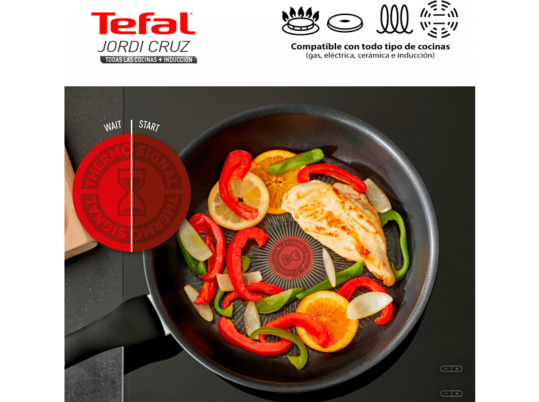 Sartén - Tefal Jordi Cruz G25504, Multiuso, Diámetro 24 cm, Revestimiento Titanium Antirayaduras, Tecnología Thermo-Signal, Aluminio, Negro