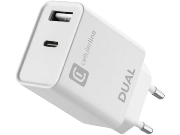 Cargador - Cellular Line ACHIPHUSB2PD20WW, 20 W, Cargador de doble puerto para Apple, Blanco