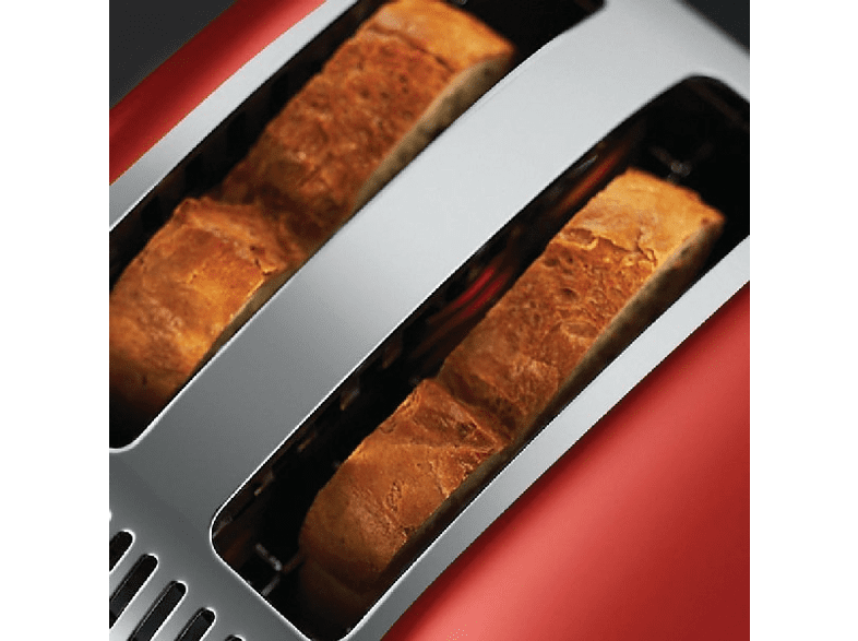 Tostadora - Russell Hobbs Colour Plus Flame Red, 2 rebanadas, Selector de nivel de tostado,