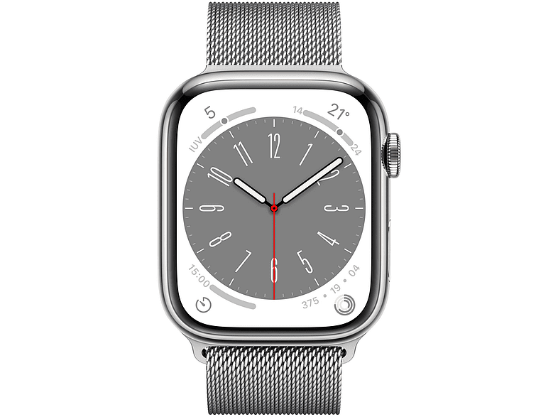 Apple Watch SE (2022), GPS+CELL, 45 mm,  Caja de acero inoxidable, Vidrio delantero Ion-X, Correa Milanese loop plata