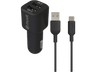 Cargador USB para coche - muvit MCPAK0052, 2x USB-A, Universal, 1.2m, Negro + Cable USB-C a USB-A