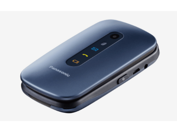 Móvil - Panasonic KX-TU456, Para mayores, 2.4", Botón SOS, Resistente Golpes, Compatible Audifonos-Azul