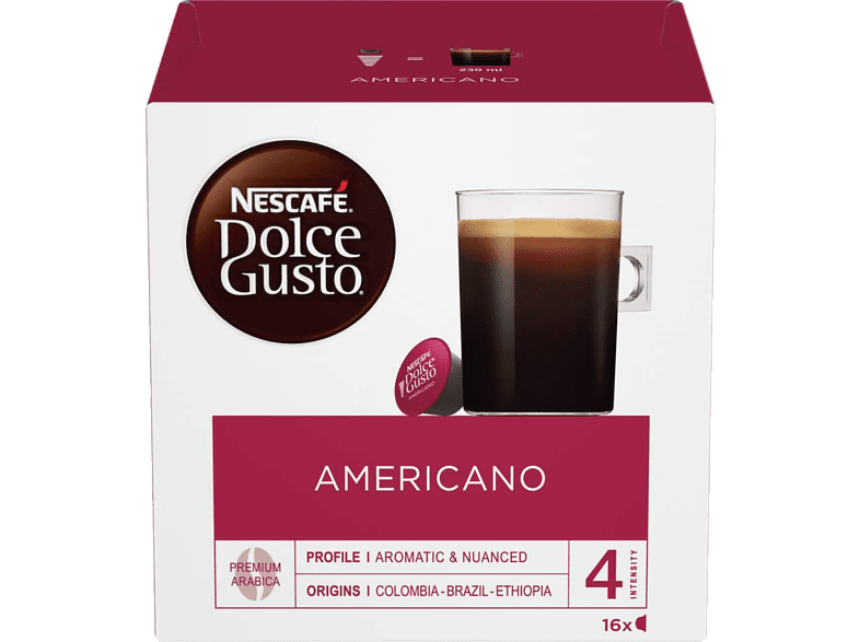 Cápsulas monodosis - Nescafé Dolce Gusto Americano , Colombia, Brasil y Hondura, Matices frutales, 16 cápsulas