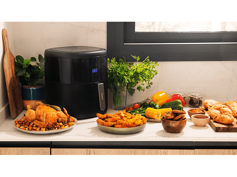 Freidora de aire - Cecotec Cecofry Bombastik 6000 Full, 1700 W, 6 L, Incluye pack de accesorios, 80-200 ºC, 12 modos, Temporizador, Negro