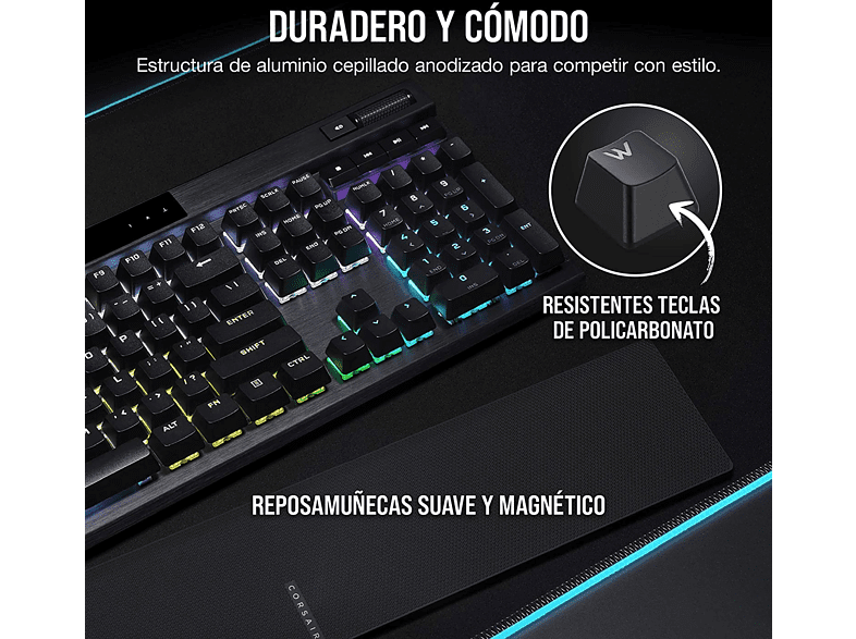 Teclado gaming - Corsair K70, USB, Retroiluminación RGB, Negro