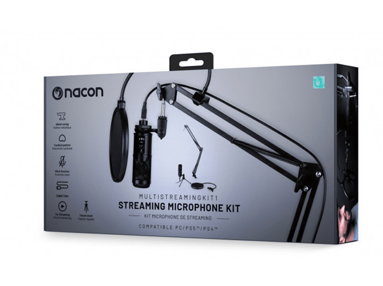 Pack Micrófono - Nacon Kit Streaming Studio 1, Accesorios streaming, Compatible con PC, PS4 y PS5, Negro