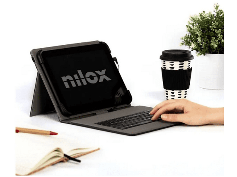 Funda tablet - Nilox  NXFU001, Con teclado, Universal, 10.1, USB - Type C, Negro