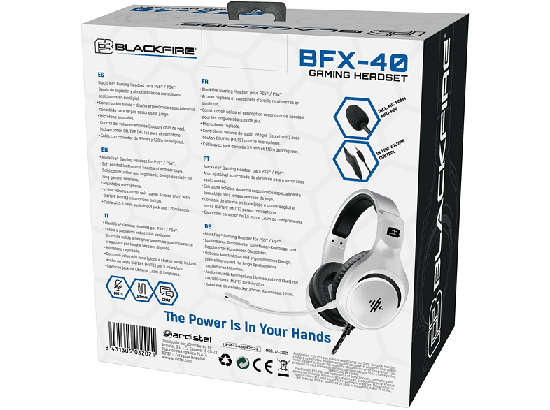 Auriculares gaming - Ardistel BLACKFIRE® Gaming Headset BFX-40, Para PS5™ y PS4™, No Bluetooth, Cable 1.2m, Blanco