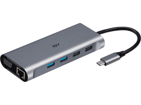 Hub USB/Concentrador - ISY IAD-1026, 5000 mbps, Aluminio, Plata