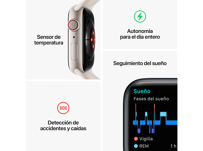 Apple Watch S8 (2022), GPS+CELL, 41 mm,  Caja de aluminio, Vidrio delantero Ion-X, Correa deportiva (PRODUCT) RED