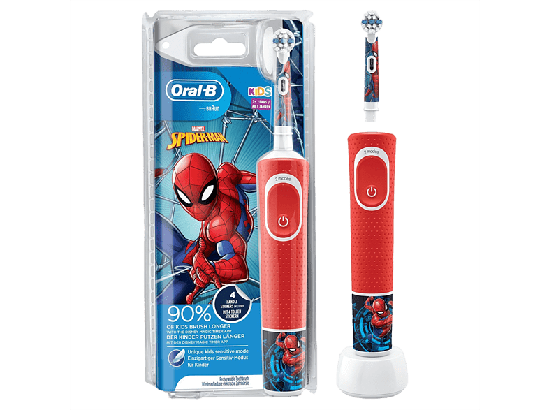 Cepillo de dientes - Oral-B D100.413.2K Vitality Kids Spiderman CLS, CrossAction, 2 velocidades, Rojo