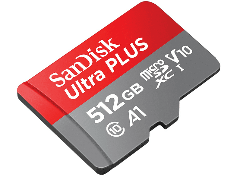 Tarjeta Micro SDXC - SanDisk Ultra PLUS, 512GB, 160 MB/s, UHS-I, V10, A1, C10, Adaptador SD, Multicolor