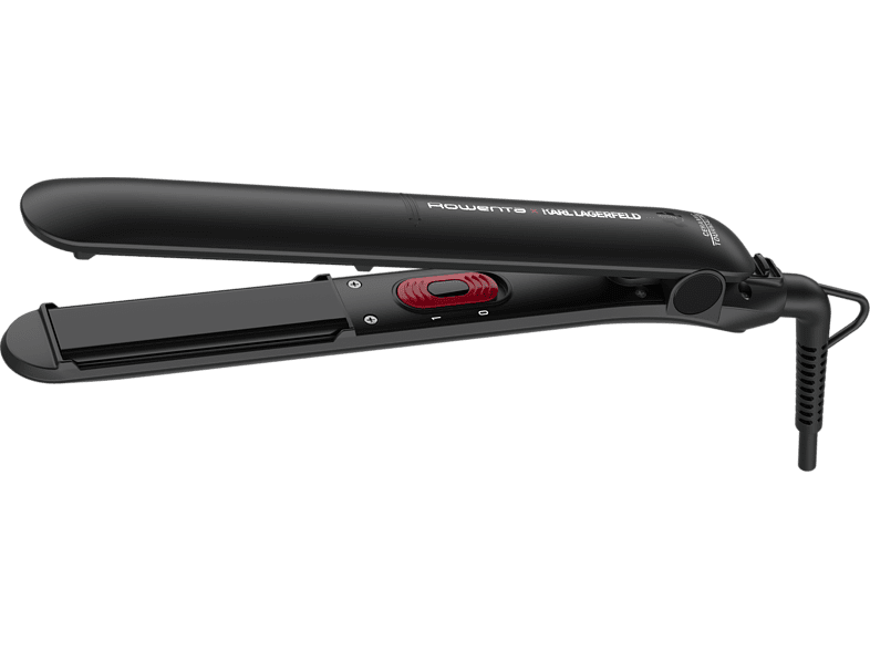 Plancha de pelo - Rowenta x Karl Lagerfeld Easyliss SF161LF0, 240 V, Revestimiento cerámico con turmalina, Monotemperatura 200 °C,  Negro y rojo