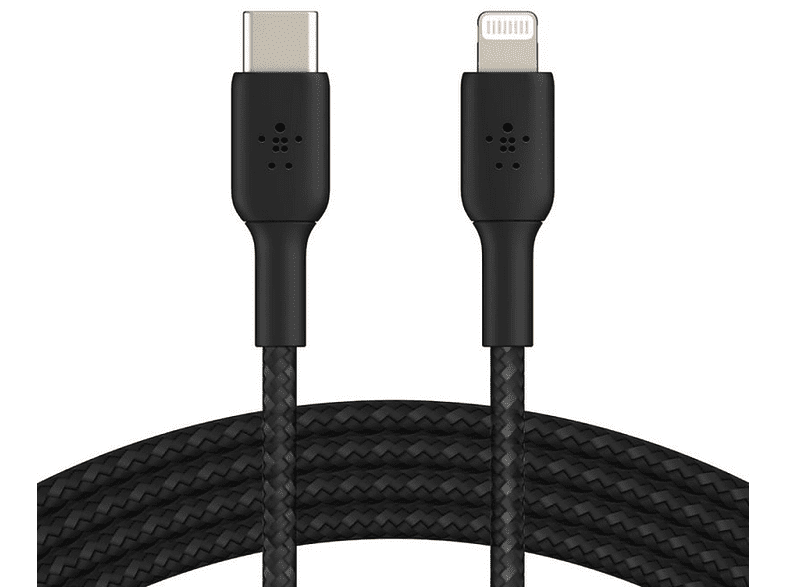 Cable USB - Belkin CAA004BT1MBK, USB-C a Lightning, Trenzado, 1 m, Negro