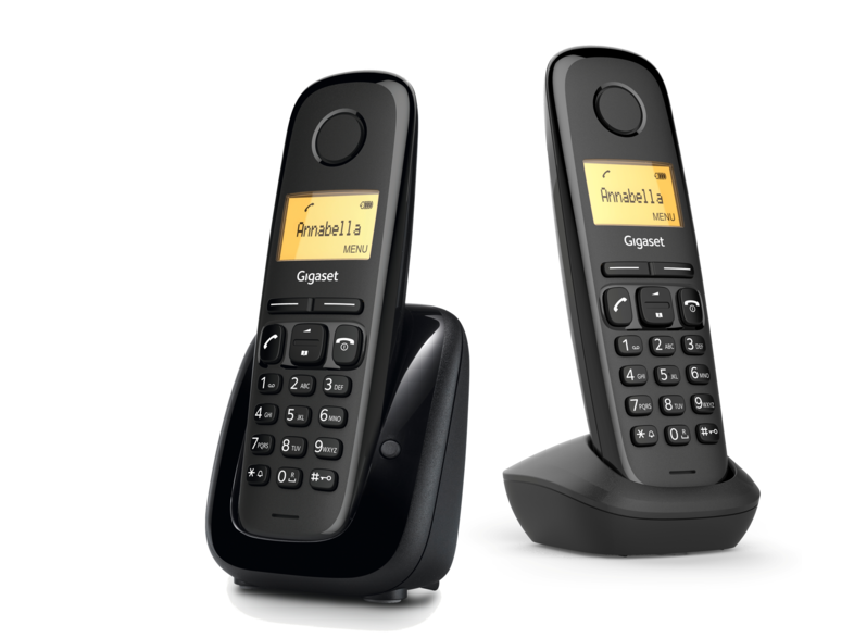 Teléfono - Gigaset A180, Duo, Pantalla 1.5, 50 contactos, Identificador llamadas, Rellamada, Negro