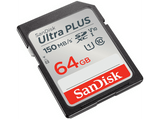 Tarjeta SDXC - SanDisk Ultra Plus , 64GB, 150 MB/s, UHS-I, V10, Clase 10, Resistente al Agua, Multicolor