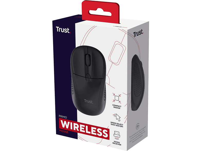 Ratón inalámbrico - Trust Primo Mate, USB 1.0, WiFi Wireless, 1600 dpi, Negro