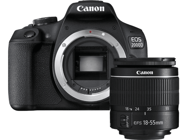 Kit cámara réflex - Canon EOS 2000D, 24.1 MP CMOS APS-C, Vídeo Full HD, Negro + Objetivo Canon EF-S 18-55 mm f/3.5-5.6 DC III