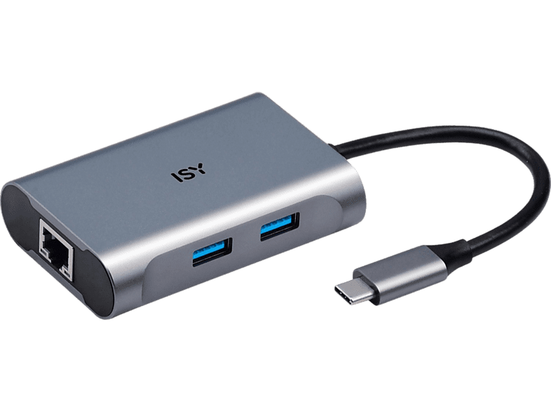 Adaptador USB-C a 2x USB-A 3.0, 1x RJ45 Gigabit LAN - ISY IAD-1018, Plata