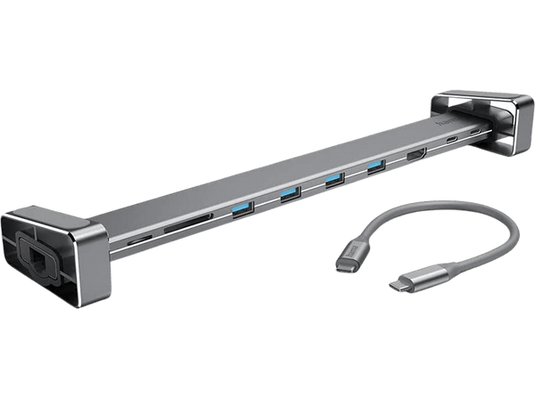 HUB - Hama 2001030000, 9 puertos, 60 W, 10/100/1000 Mbps, USB-A/C/HDMI/ LAN/ Lector SD/ microSD, Plata
