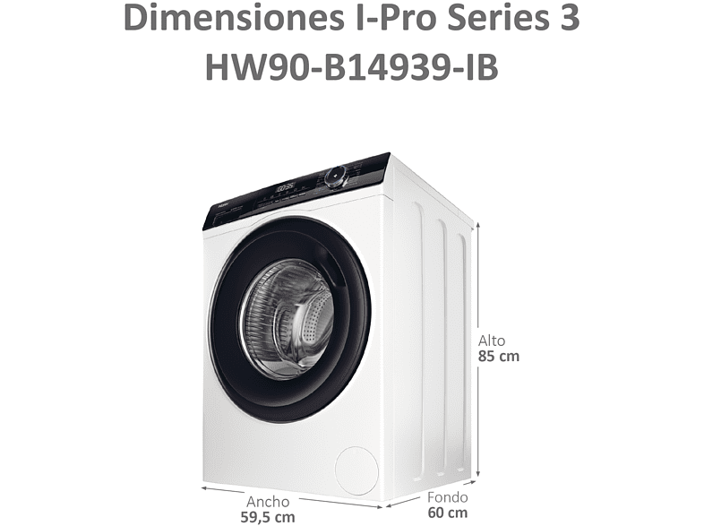 Lavadora carga frontal - Haier I-Pro Series 3 HW90-B14939-IB, 9 kg, 1400 rpm, Motor Direct Motion, 15 programas, Antibacterias, Vapor, Blanco