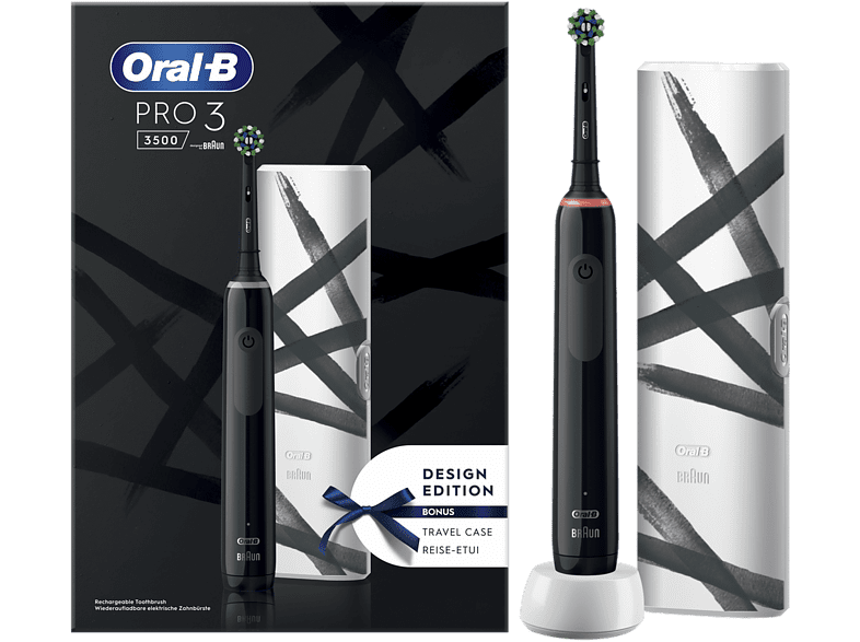 Cepillo eléctrico - Oral-B Pro 3 3500, Con 1 Estuche De Viaje Y 1 Cabezal, Diseñado Por Braun, Negro
