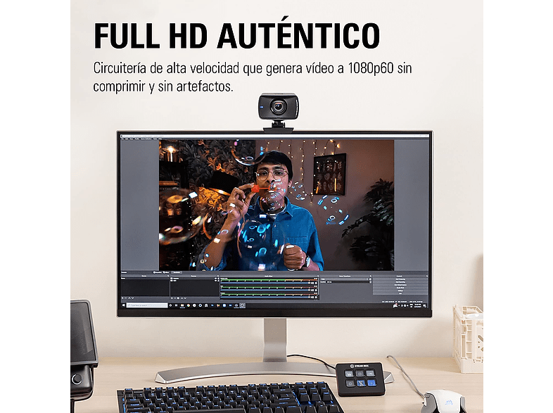 Webcam - elgato Facecam, Full HD, 1080p, Zoom óptico, 60 FPS, Sensor CMOS, Negro