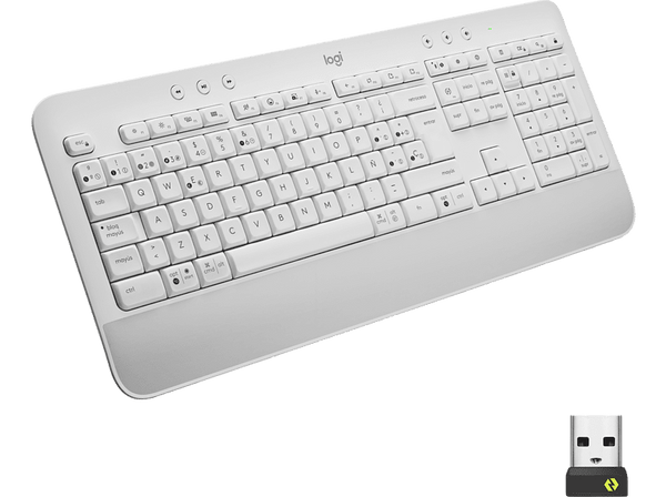 Teclado - Logitech Signature K650, Bluetooth, USB, Ergonómico, Teclado numérico, PC/Mac, Blanco