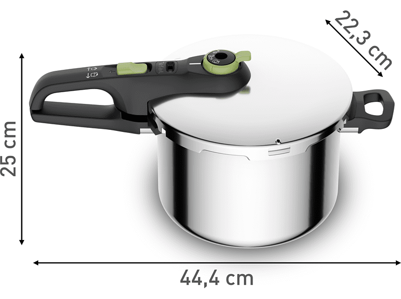 Olla express - Tefal Secure Trendy P2580703, 6 L, 2 programas, Cocción rápida, Compatible con Inducción, Acero Inox., Verde