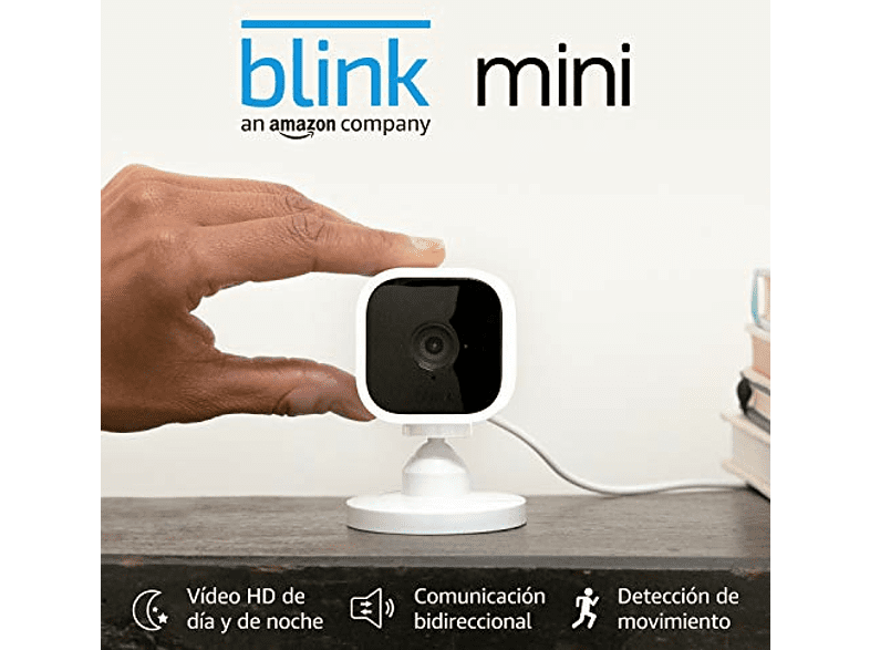 Cámara de seguridad - Amazon Blink Mini, 1080p, Detección de movimiento, Visión nocturna,Talkback,Alexa,Blanco