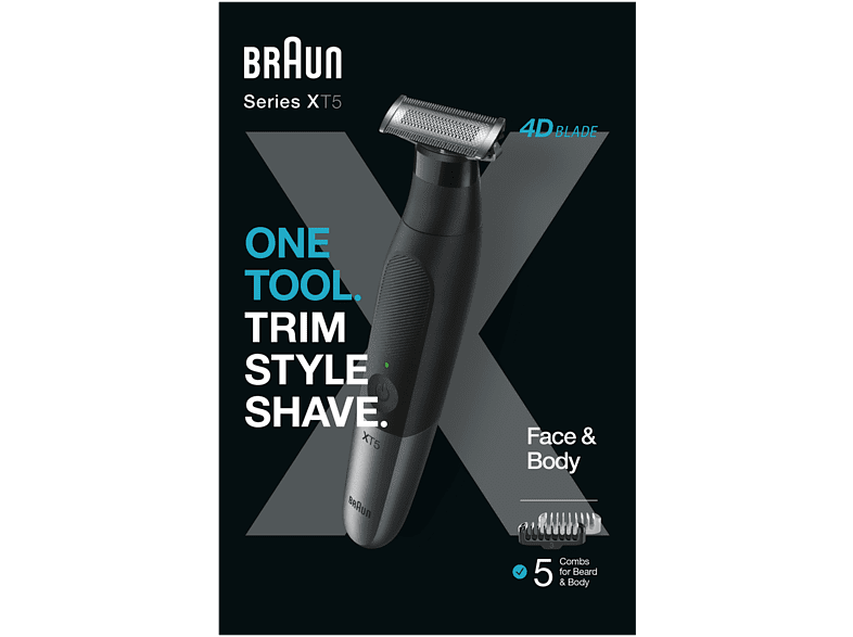 Barbero - Braun Series X XT5100,  Recortadora de Barba, Afeitadora para cuerpo, Peines bidireccionales