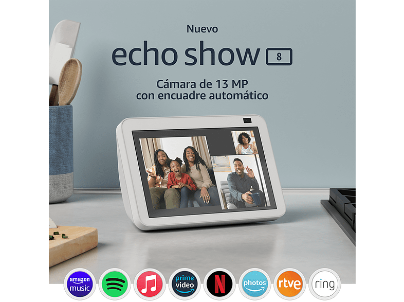 Pantalla inteligente con Alexa - Amazon Echo Show 8 (2ª gen, mod. 2021), HD 8”, 13 MP, Blanco