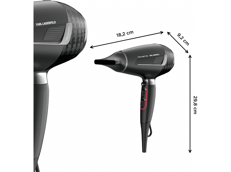 Secador -  Rowenta x Karl Lagerfeld CV887LF0 K/Pro Stylist, 2200 W, Motor AC Pro, 2 velocidades, 3 temperaturas, Tecnol. iónica, Keratin & Glow, Negro