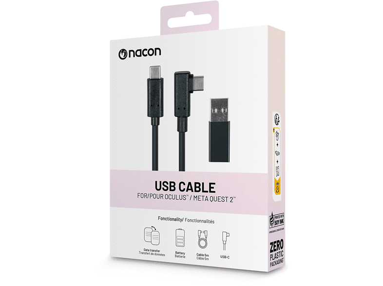 Cable USB-C - Nacon Cable USB, Para Oculus™ y Meta Quest 2™, 500 cm, Negro