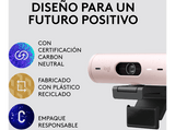 Webcam - Logitech Brio 500, Full HD 1080p, Enfoque automático, Micrófono con reducción de ruido, Rosa