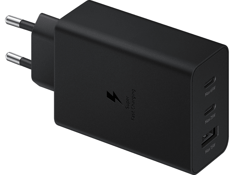 Cargador - Samsung EP-T6530, 65W, De Pared, 2x USB-C/1x USB-A, Carga Rápida, Sin Cable, Negro