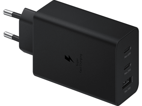 Cargador - Samsung EP-T6530, 65W, De Pared, 2x USB-C/1x USB-A, Carga Rápida, Sin Cable, Negro