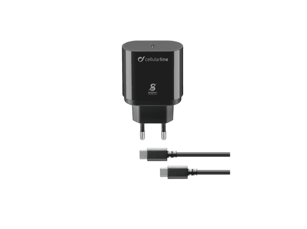 Cargador - Cellular Line ACHSMKITC2CPD25WK, USB-C, Universal, 0.10 m, Negro
