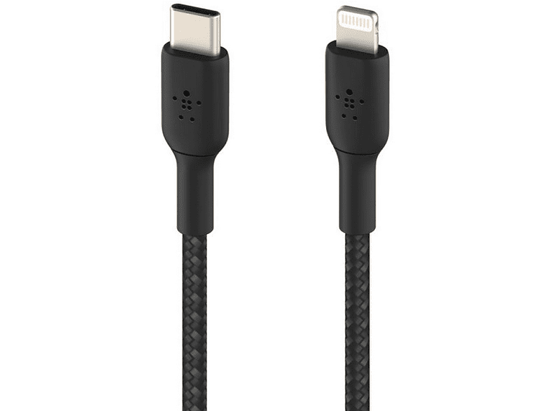 Cable USB - Belkin CAA004BT1MBK, USB-C a Lightning, Trenzado, 1 m, Negro