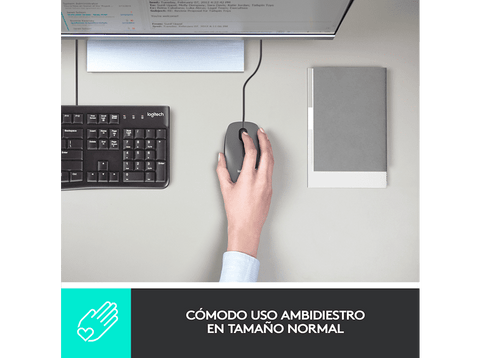 Ratón - Logitech M100, Cable USB, 3 Botones, 1000 DPI, Ambidiestro, PC, Mac, Portátil - Negro