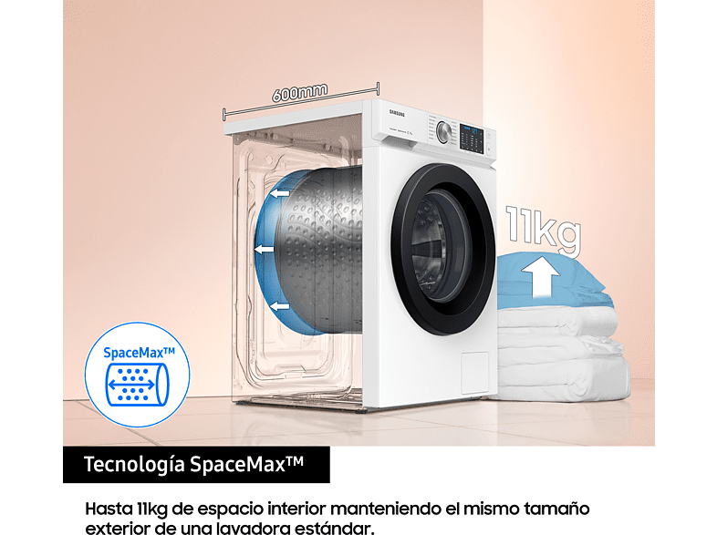 Lavadora carga frontal - Samsung BESPOKE WW11BGA046AE, 11 kg, 14 programas, 1400rpm, EcoBubble, Blanco